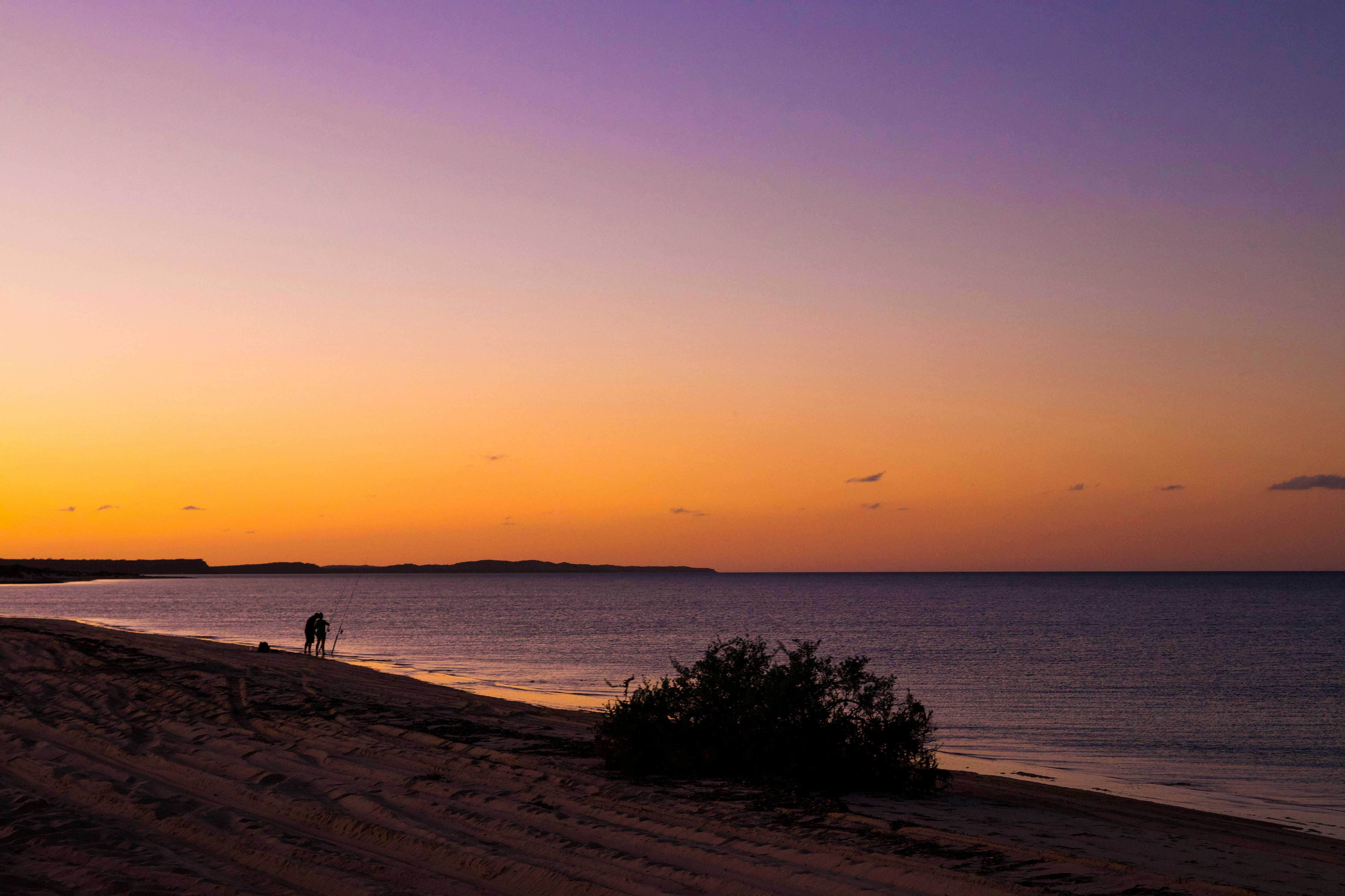 silhouette of person walking on beach during sunset